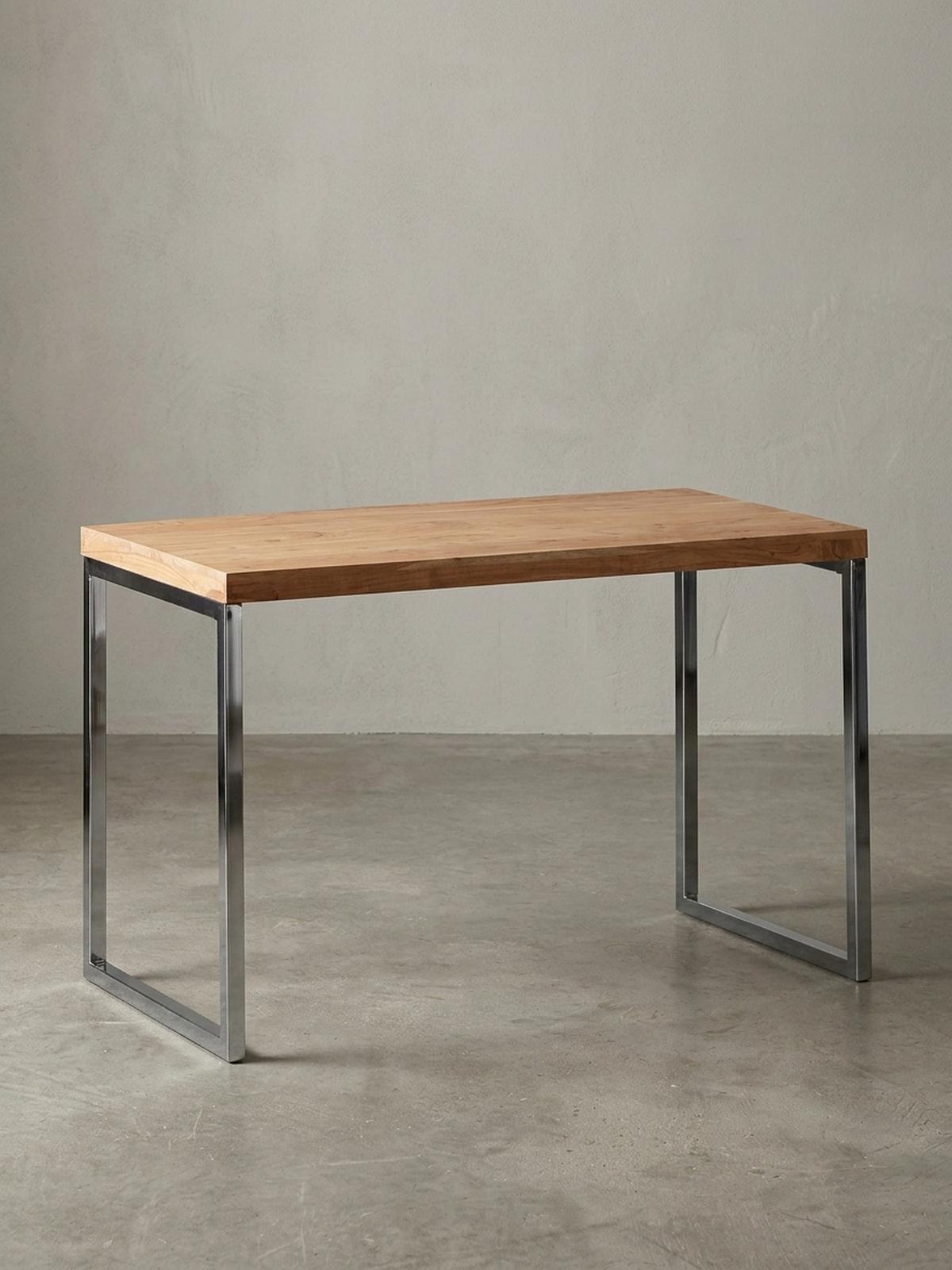 SCHREIBTISCH Massivholz Landhausstil Chromgestell ISEN, Beige 120x60x76 cm - Beige/Silberfarben, Holz/Metall (60/120/76cm) - KADIMA DESIGN
