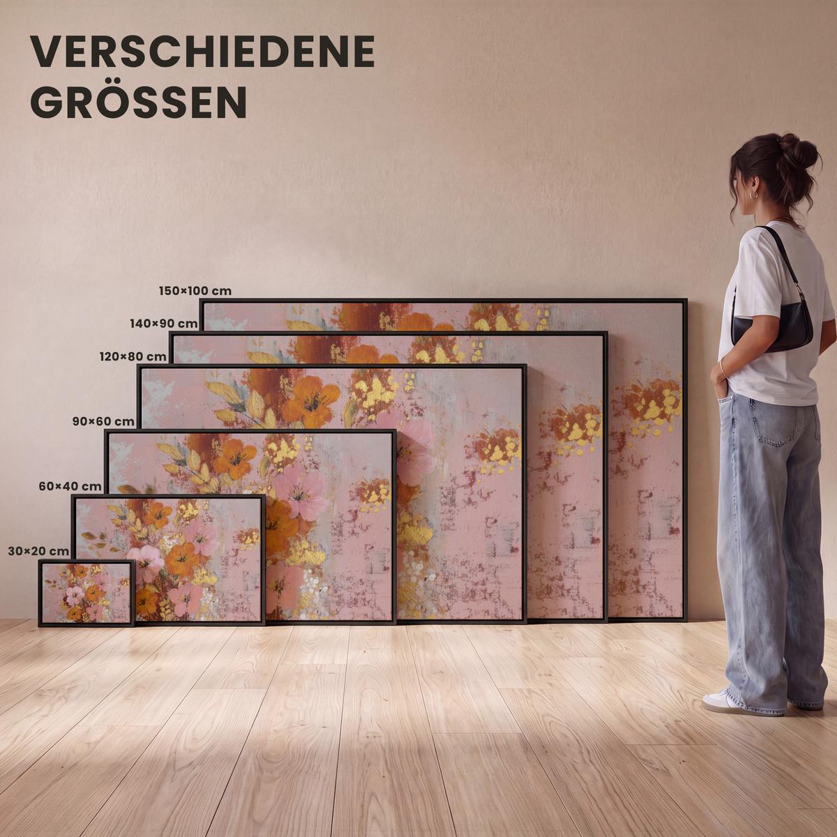 LEINWAND Bilder mit Rahmen - Malerei - Blumen - Rustikal - Rosa - 120x80 - Altrosa, Textil (120/80cm) - MuchoWow