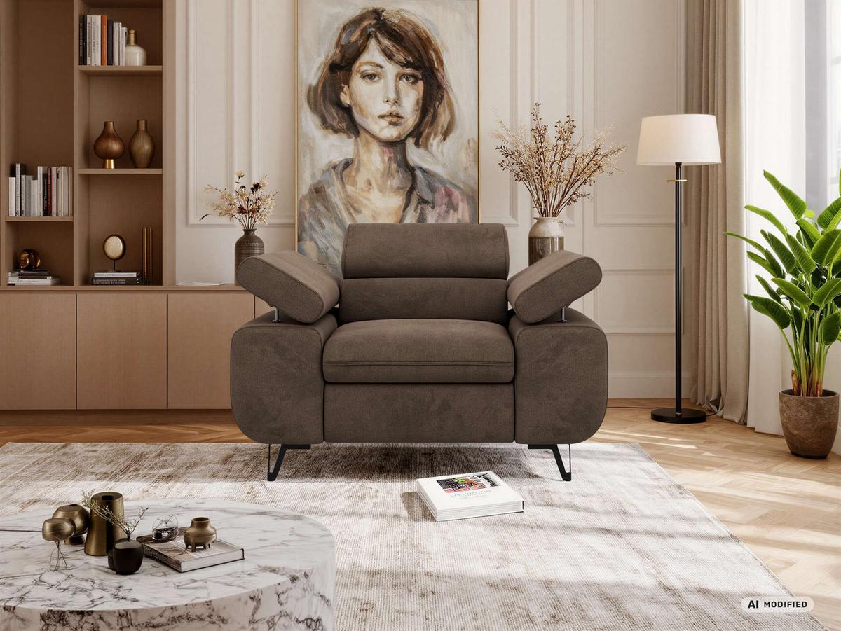 SESSEL PETER 1 - Braun Velvet - Schwarz/Braun, Textil/Metall (126/76/99cm) - MKS