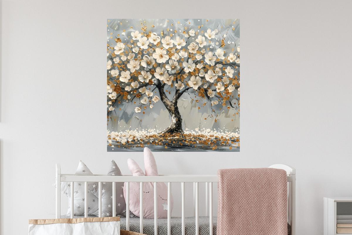 WANDTATTOO Baum - Blumen - Weiß - Natur - Kunst Wanddeko 50x50 cm - Weiß, Kunststoff (50/50/0.1cm) - MuchoWow