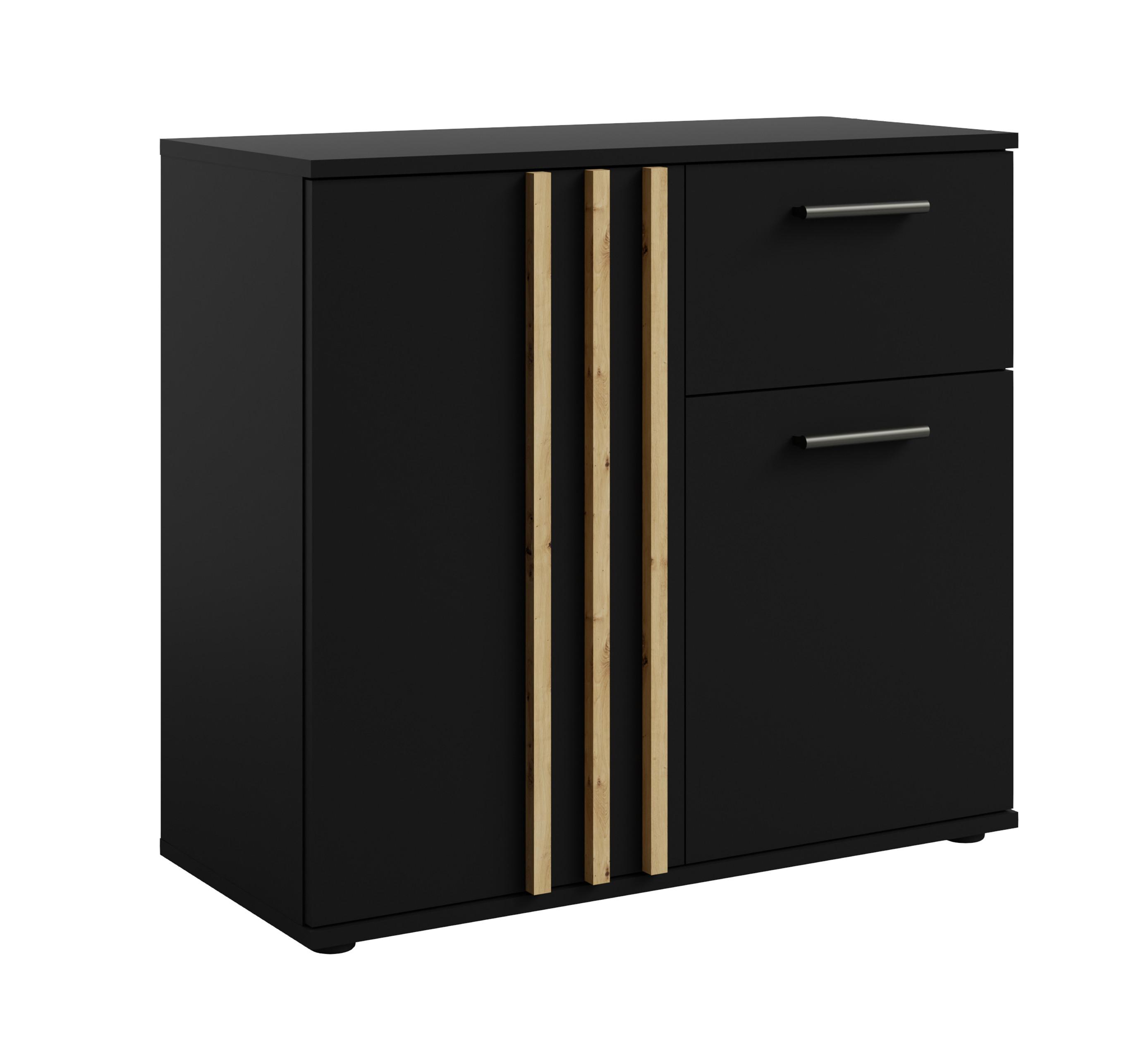 SIDEBOARD Turell 2D1SZ Schwarz 80/73/35 cm – Kommode mit Schublade - Schwarz, Holzwerkstoff/Kunststoff (80/73/35cm) - AX Living