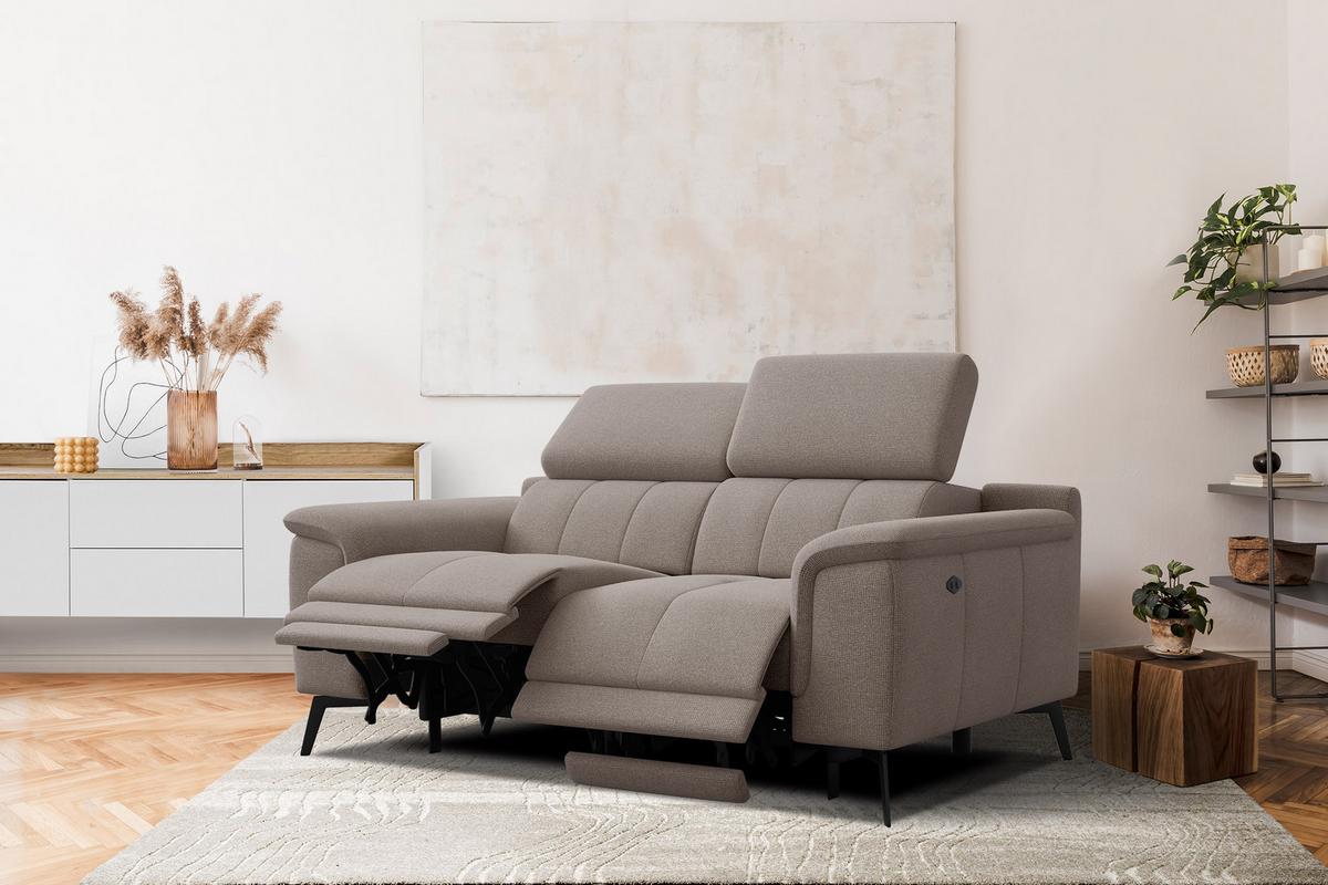 RELAXSOFA FIERO 2-Sitzer mit 2 Relaxfunktionen, taupe - Taupe/Schwarz, Holzwerkstoff/Textil (170/82/103cm) - Wozimo