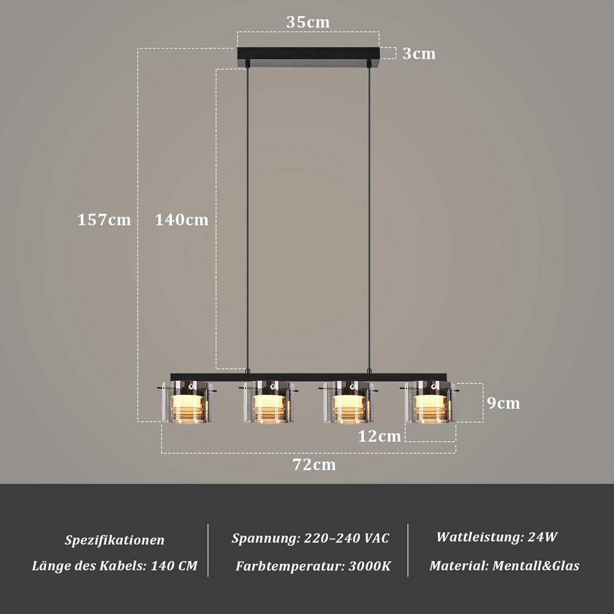 PENDELLEUCHTE Averon 72/12/157 cm - Schwarz, Glas/Metall (72/12/157cm) - ZMH