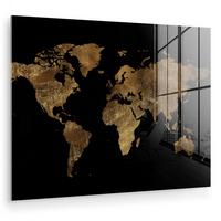 ACRYLGLASBILD Weltkarte - Gold - Luxus - Erde - Schwarz 80x60 cm - Goldfarben, Glas (80/60cm) - MuchoWow