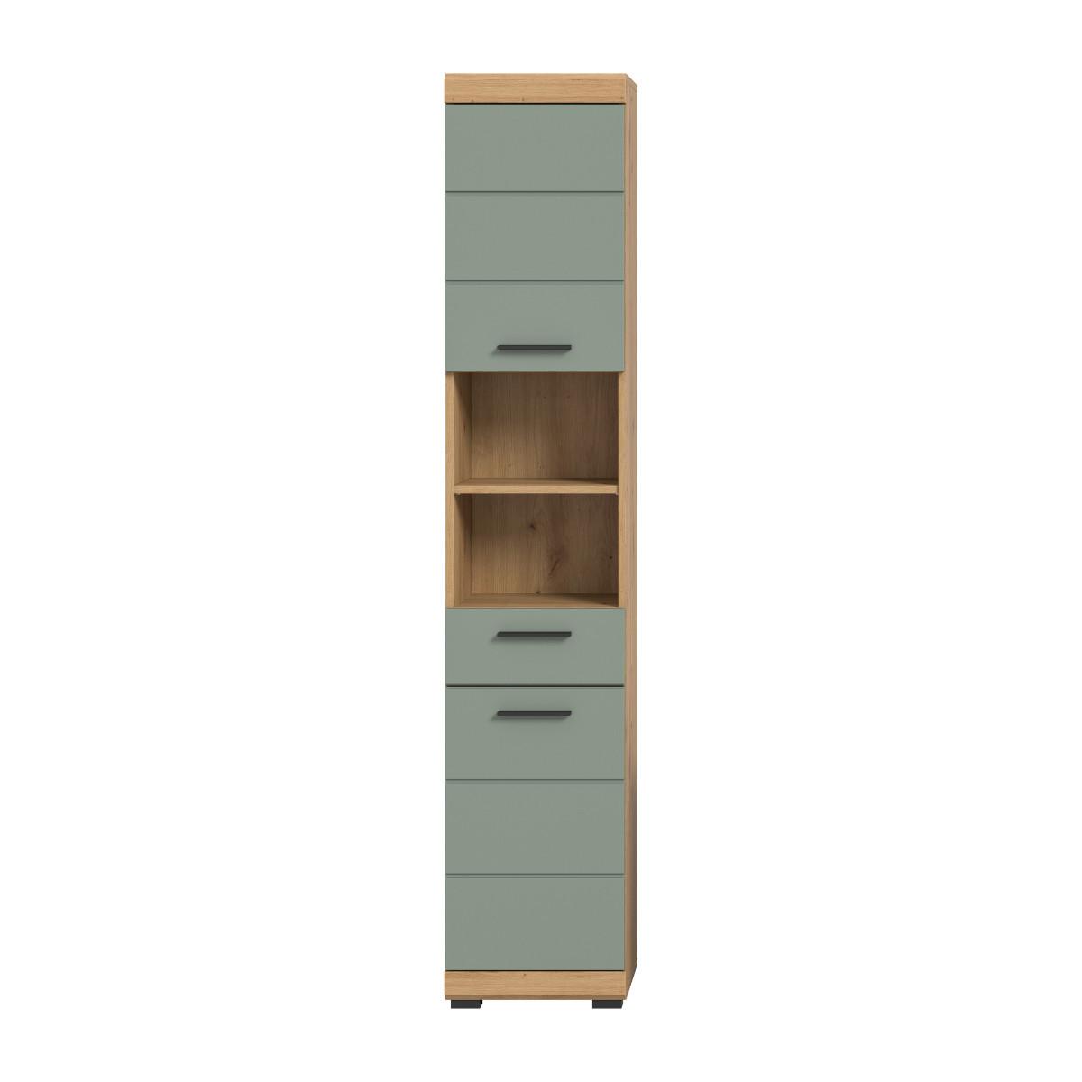 BADEZIMMERSCHRANK 2 Türen 1 Schublade 31/191/37 cm - Grün, Holzwerkstoff (31/191/43cm) - Calicosy