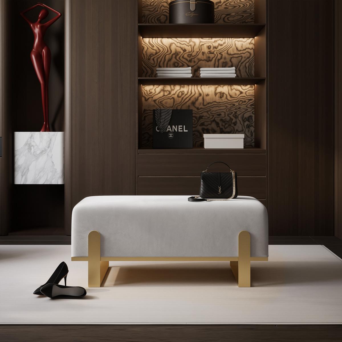 POLSTERBANK MARA 100 cm Gold / Grau ,Metallgestell - Grau, Textil/Metall (100/47/35cm) - Idohome