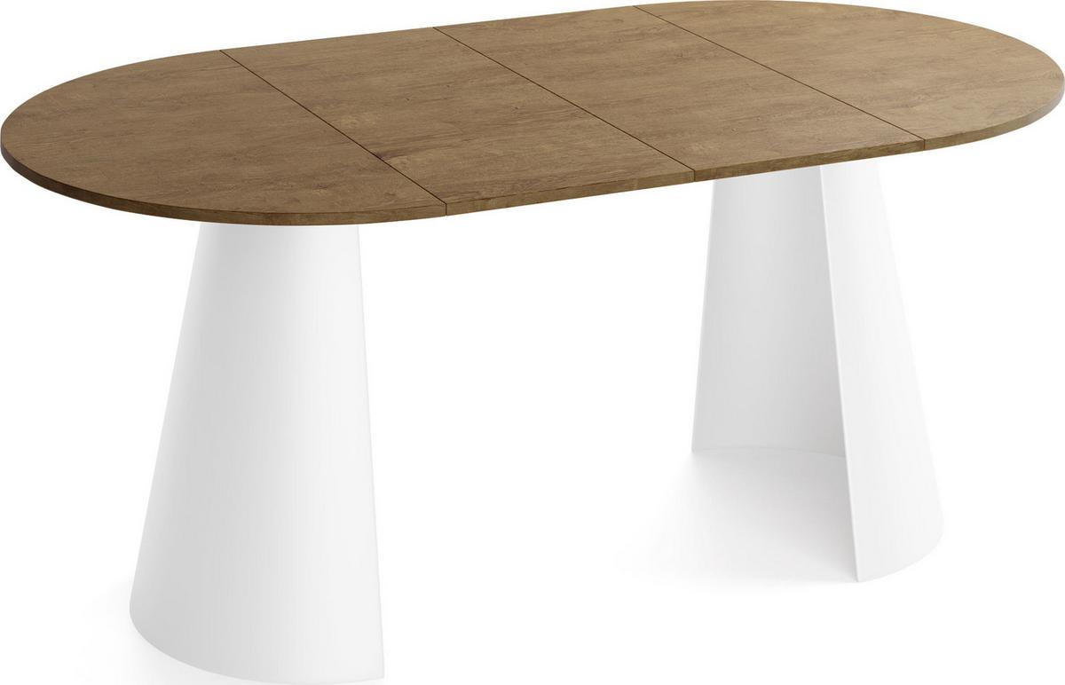 ESSTISCH Lamio runder ausziehbarer, Eiche Braun Rustikal 120-200/120/76 cm - Alteiche/Weiß, Holzwerkstoff/Metall (120/196/76cm) - WFL GROUP