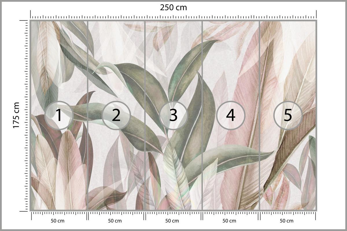 FOTOTAPETE für Wohnzimmer Empfindlich Pastell Bananenblätter 250x175 - Beige/Rosa, Papier (250/175cm) - Muralo