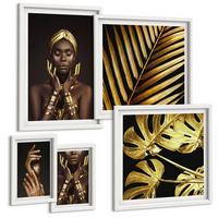 BILDER SET 5er Set - 50x50 cm & 20x30 cm & 40x60 cm Weißer Rahmen - Künstlerische Porträts von Frauen - Weiß, Kunststoff (40/60cm) - TULUP
