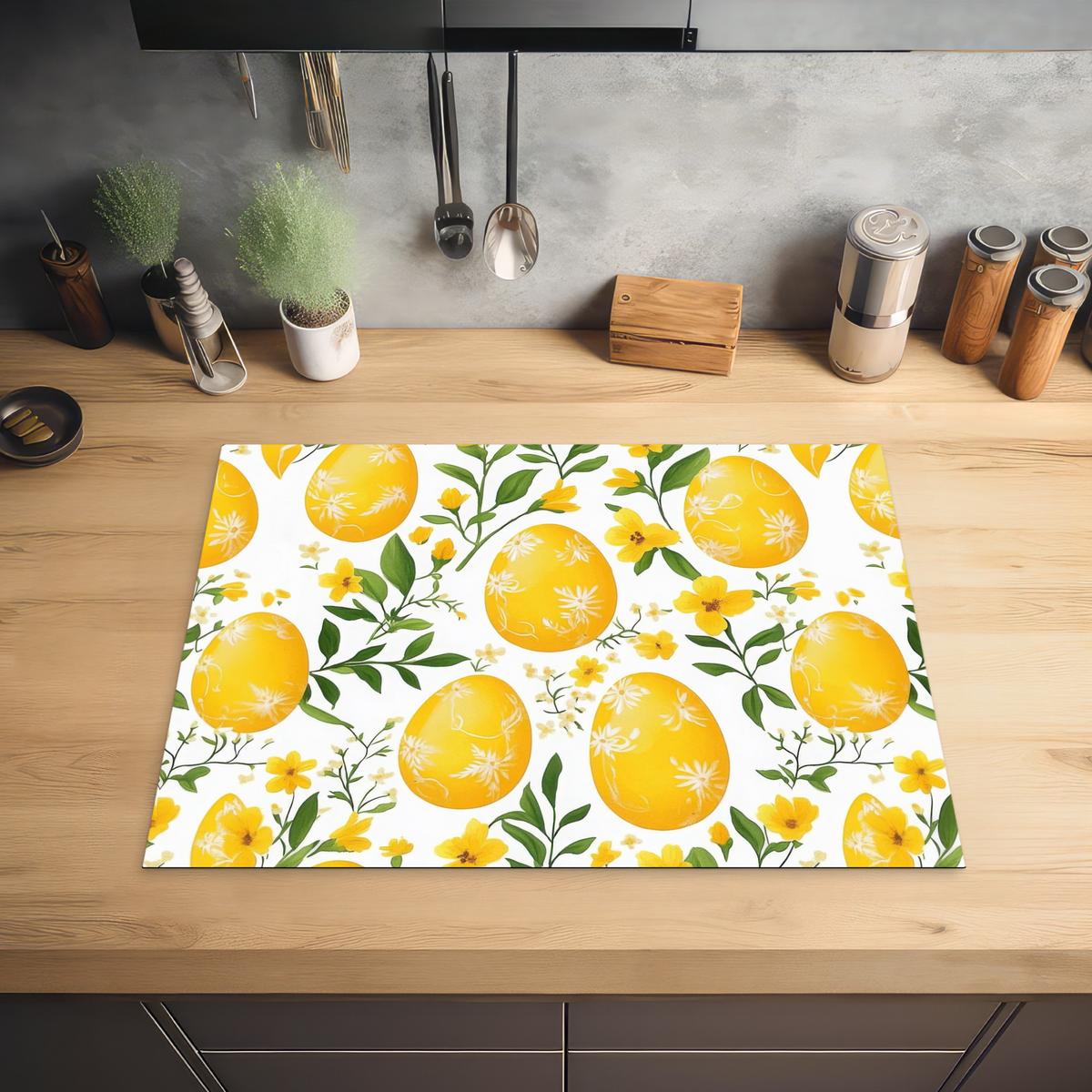 HERDABDECKPLATTE Blumen - Ostereier - Gelb Induktionsmatte 71x52 cm - Gelb, Kunststoff (71/52/0.2cm) - MuchoWow