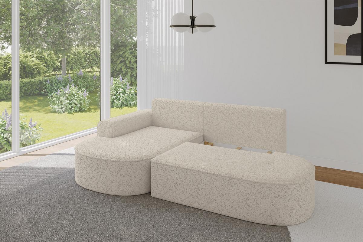 ECKSOFA mit Schlaffunktion und Bettkasten Ottomane Links MARI-L1-S - 283x167x73 cm Beige Tissu - Beige/Schwarz, Holzwerkstoff/Kunststoff (283/167cm) - ALTDECOR