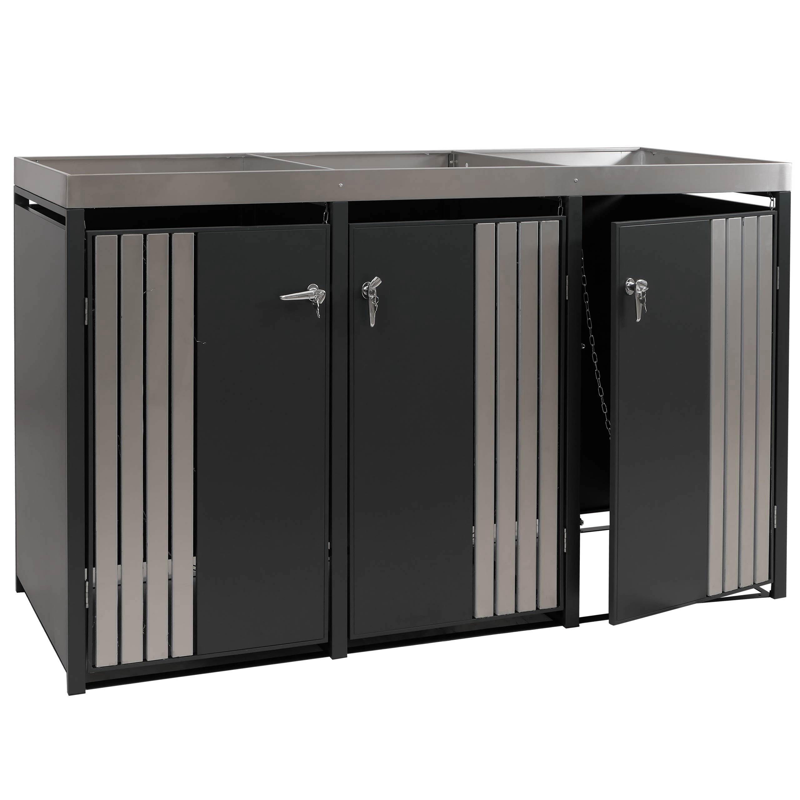 3ER-MÜLLTONNENVERKLEIDUNG Anthrazit, Silber - Anthrazit/Silberfarben, Metall (196/125/84cm) - MCW