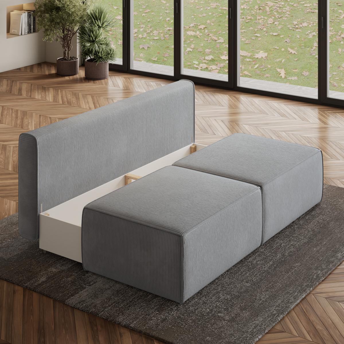 ECKSOFA VARNA P Hellgrau Kordstoff mit Schlaffunktion - Hellgrau/Grau, Holz/Kunststoff (196/158cm) - MASSENO