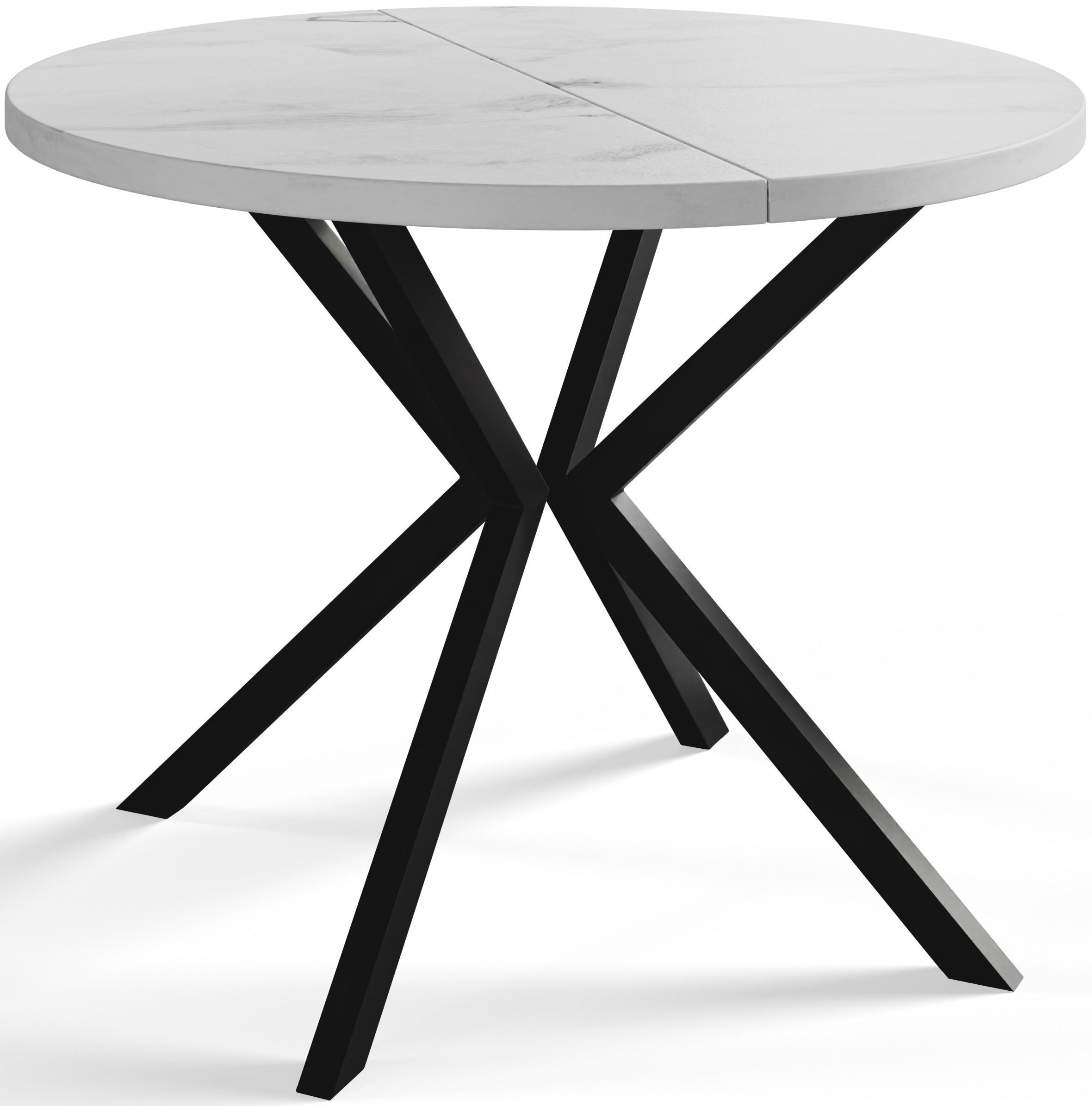 RUNDER Esszimmertisch LOFT LITEN, ausziehbarer Tisch Durchmesser: 120 cm/200 cm, Wohnzimmertisch Farbe: Marmur, mit Metallbeinen in Farbe Schwarz - Hellgrau/Schwarz, Holzwerkstoff (120/120/76cm) - Alpi-Möbel