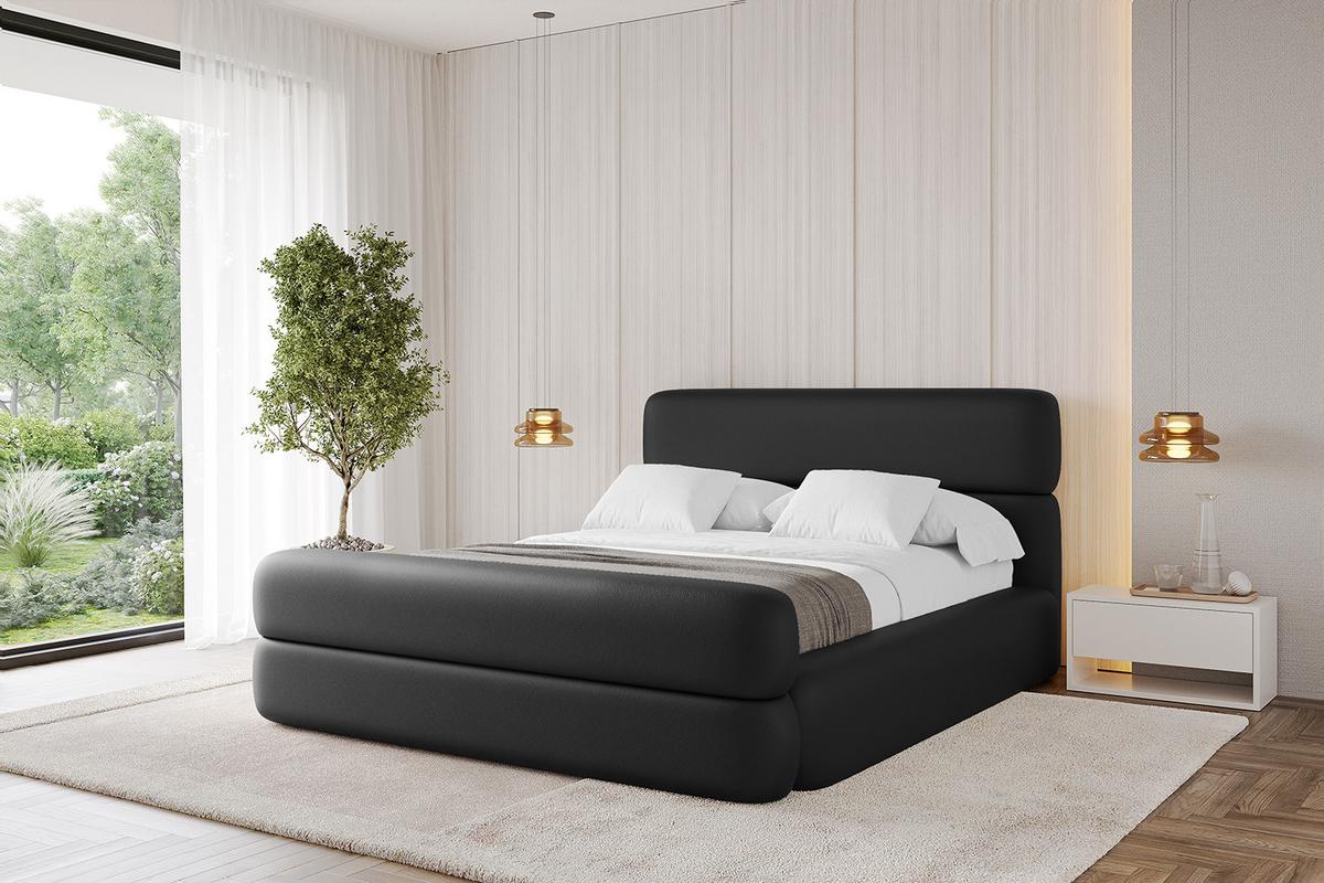 POLSTERBETT mit Bettkasten, Fußteil und Lattenrost, Boxbett ohne Matratze - ENORA-Z 180x200 Schwarz Kunstleder - Schwarz Hochglanz, Holzwerkstoff/Textil (180/200cm) - ALTDECOR