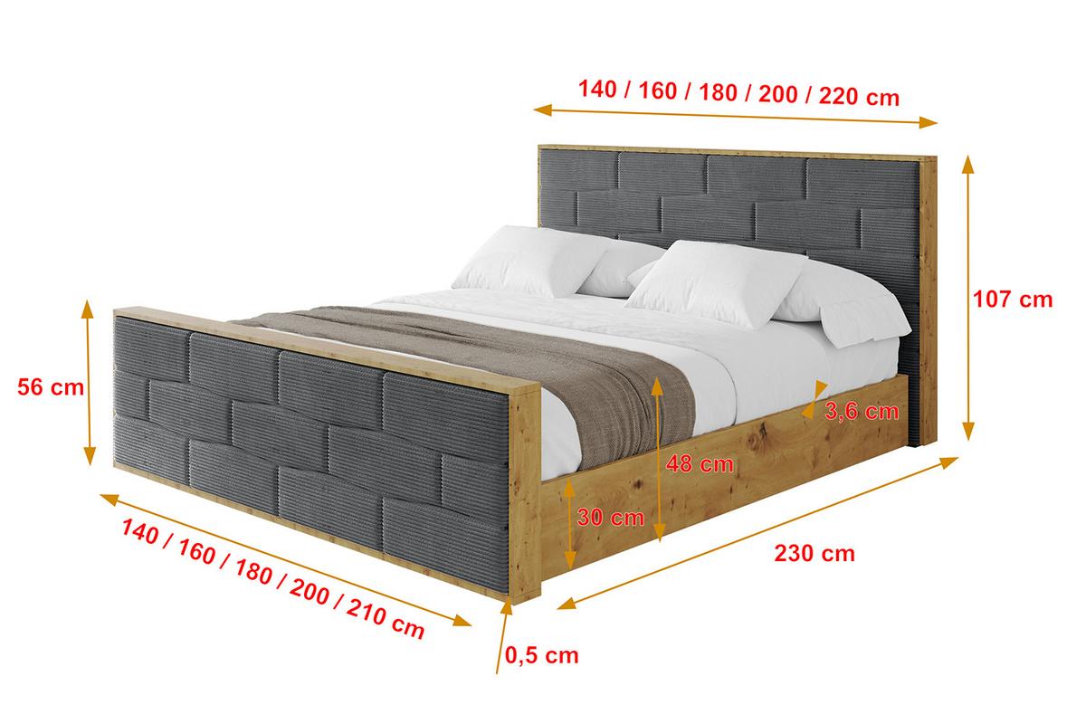 POLSTERBETT mit Bettkasten, Fußteil und Lattenrost, Boxbett mit Matratze H3/H4 - ENZO8-Z 200x200 Dunkelgrau - Anthrazit, Holzwerkstoff/Textil (200/200cm) - ALTDECOR