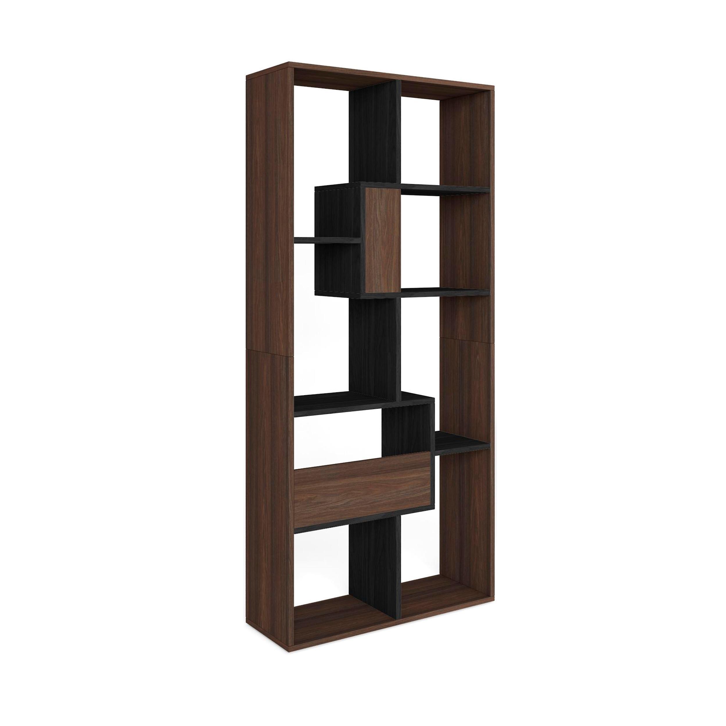REGAL Bibliothek, Eiche dunkel und Schwarz, 67/31/162cm - Dunkelbraun/Schwarz, Holzwerkstoff (67/162/31cm) - Skraut Home