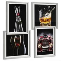 BILDER SET 4er Set - 50x50 cm & 40x60 cm Silberner Rahmen - Frauenbeine Rosenwagen Wein - Silberfarben, Kunststoff (50/50cm) - TULUP