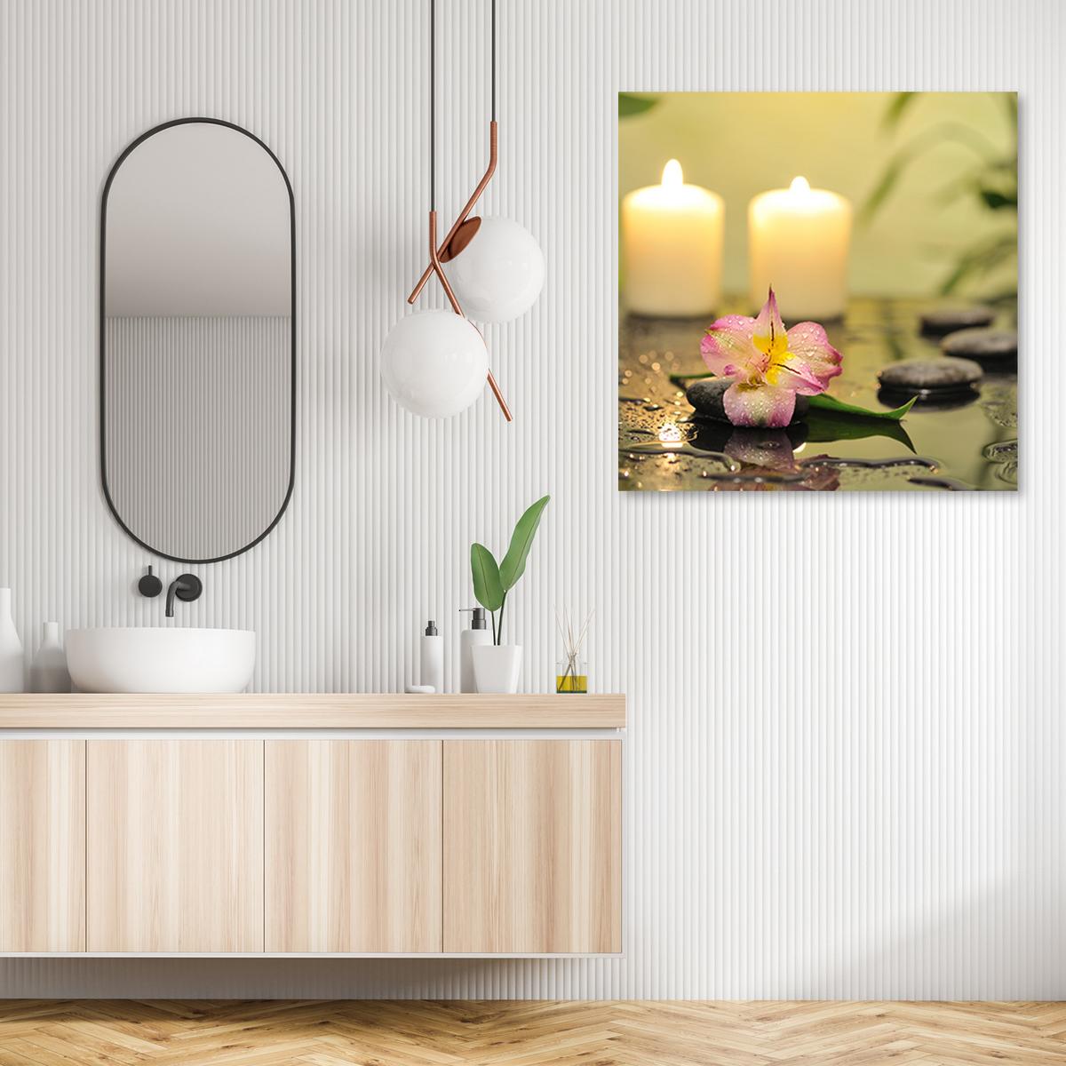 WANDBILD kerzen und orchidee - Beige, Textil (40/40cm) - Feeby