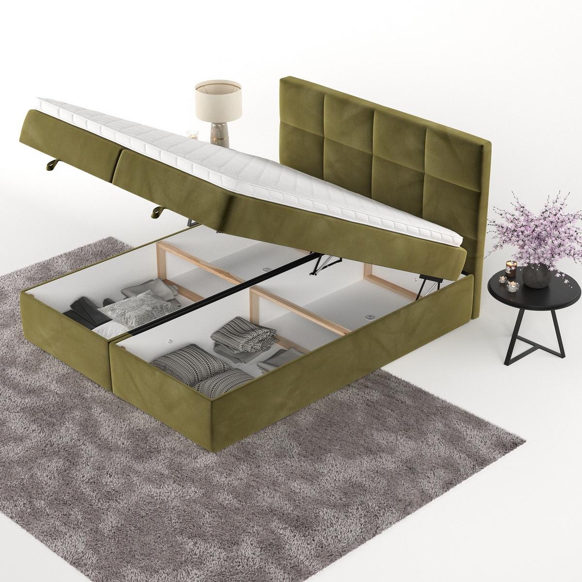 BOXBETT Velto 160/200 cm Olivgrün im Kronos Stoff - Schwarz/Olivgrün, Holz/Holzwerkstoff (160/200cm) - AltaBeds