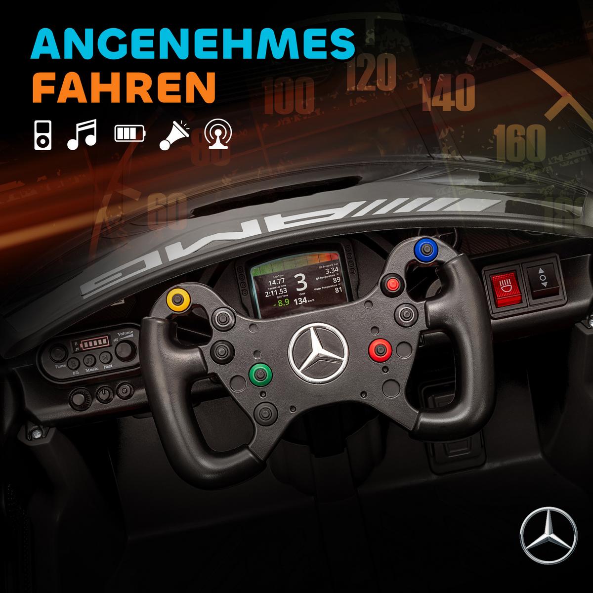 KINDER-ELEKTROAUTO Mercedes-AMG 12V mit Fernbedienung Musik Leuchte - Schwarz, Metall (115/66/44cm) - AIYAPLAY