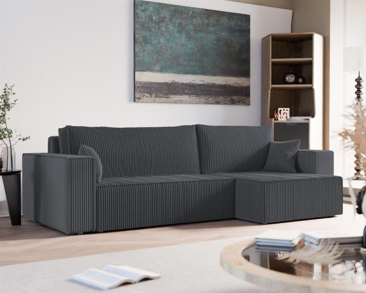 ECKSOFA Adara Max Mit Schlaffunktion - Dunkelgrau, Holzwerkstoff/Textil (145/276cm) - Fun Möbel