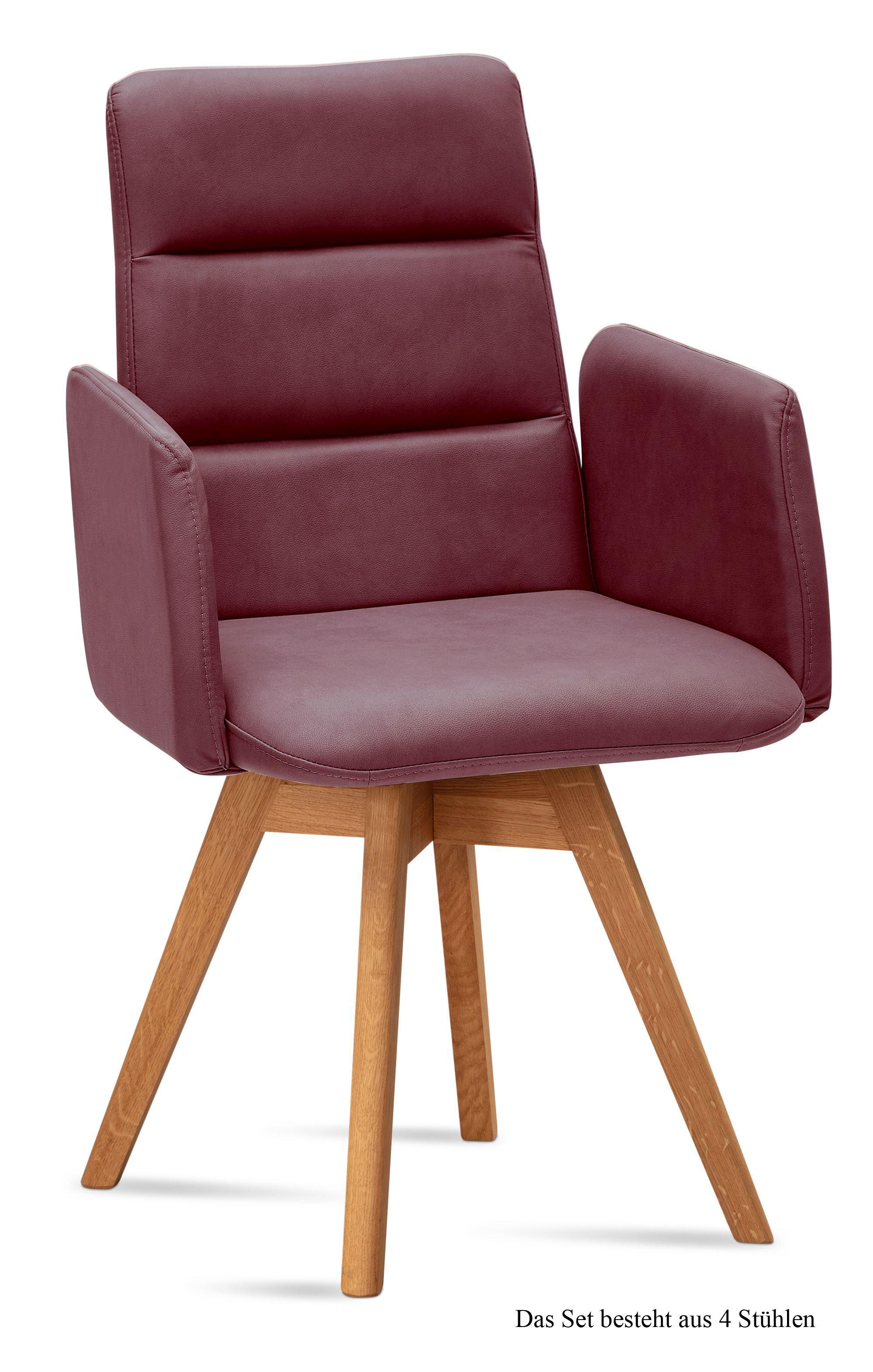 ARMLEHNSTUHL drehbar (4er-Set) Dorit 52x92x60 Eiche geölt/Marsala - Eichefarben/Brombeere, Kunststoff (60/92/52cm) - 58aufmkessel