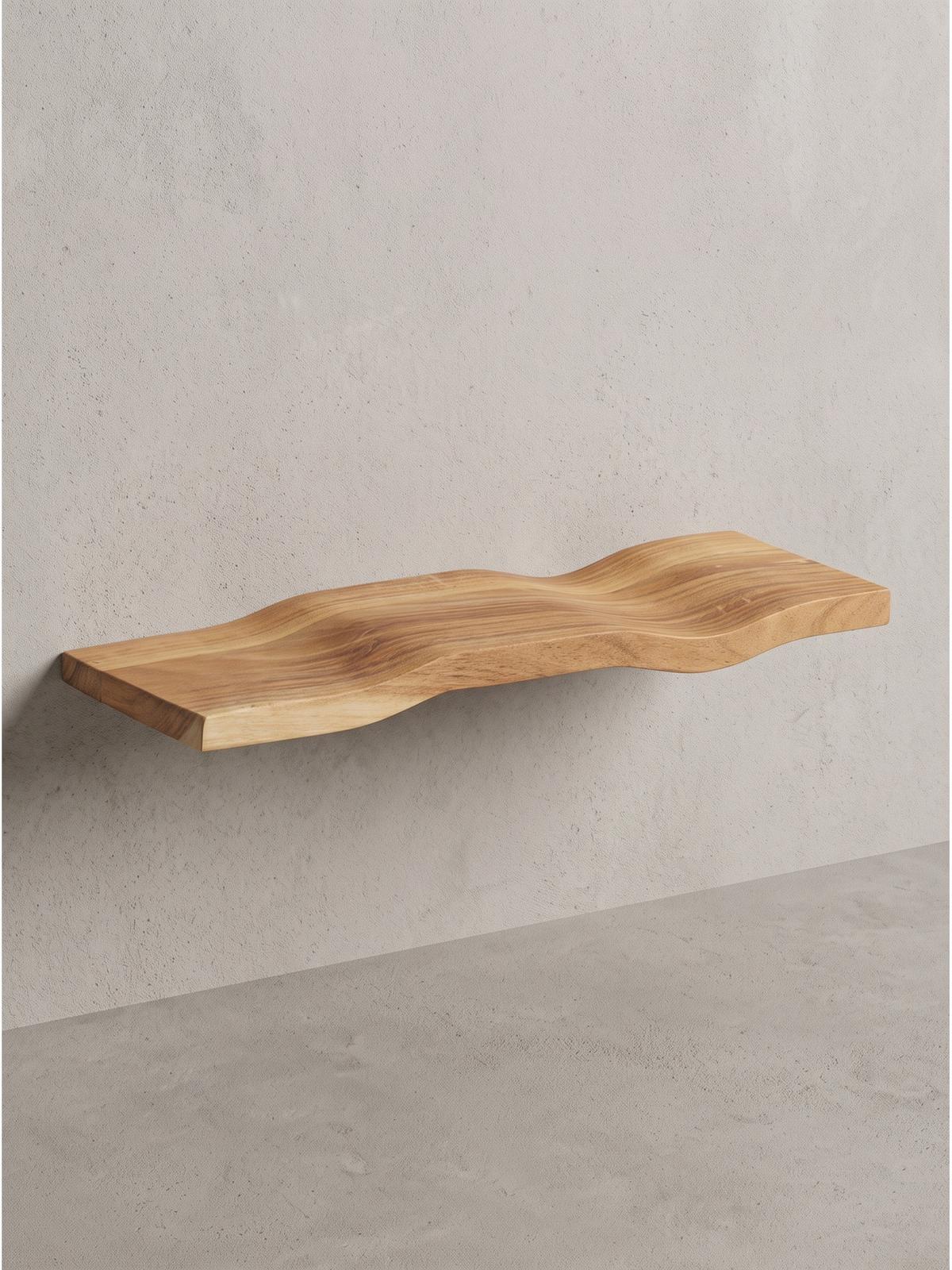 WANDREGAL LEVANTO, Akazie Massivholz, handgefertigt, 40 x 20 x 2,5 cm - Akaziefarben, Holz (40/2.5/20cm) - KADIMA DESIGN