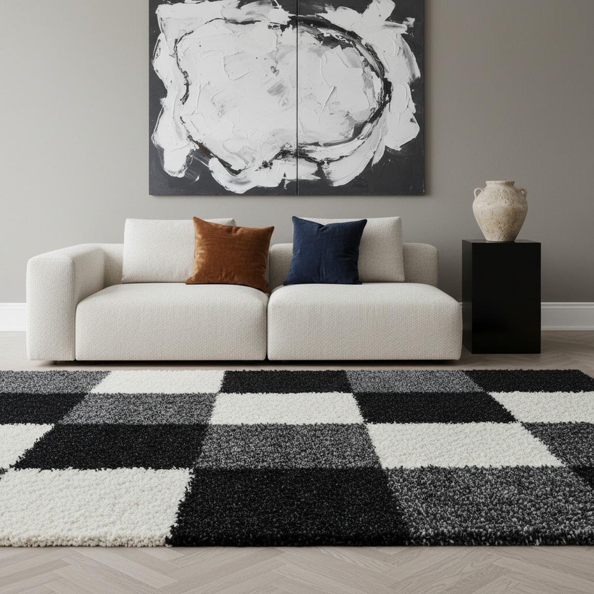 TEPPICH Hochflor RHEIN in Schwarz, kariert, 120 x 170 cm - Schwarz, Textil (170/120cm) - KADIMA DESIGN