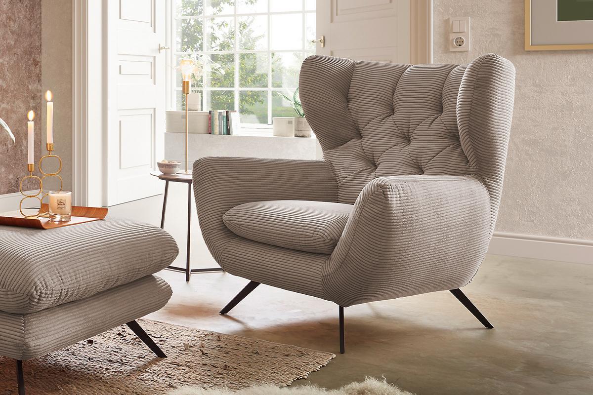SITZGRUPPE CHARME Taupe Cord - Taupe, Textil (225/94/95cm) - KAWOLA