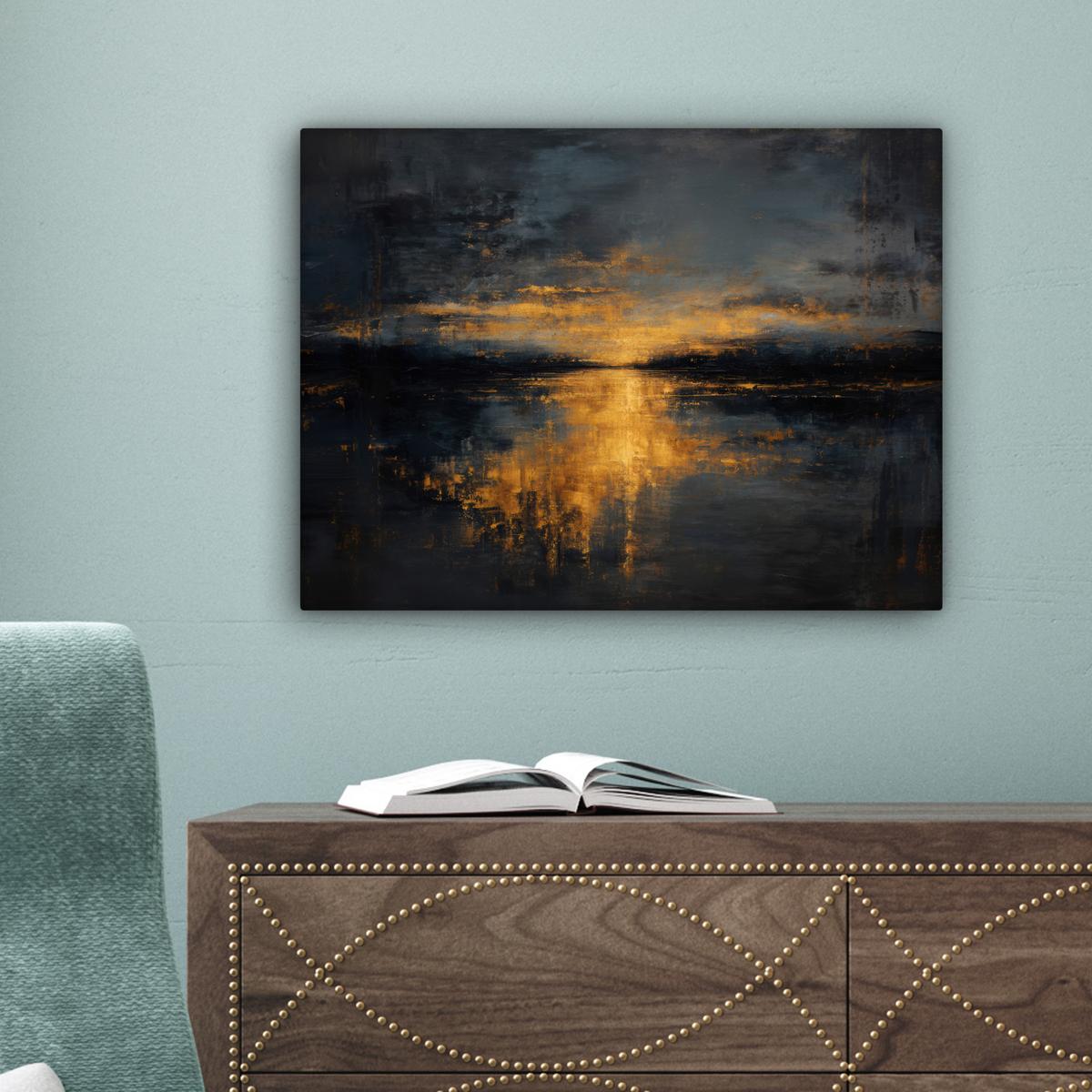 LEINWANDBILD Goldene Reflexion auf dem Wasser Wandbild 40x30 cm - Anthrazit, Textil (40/30cm) - MuchoWow