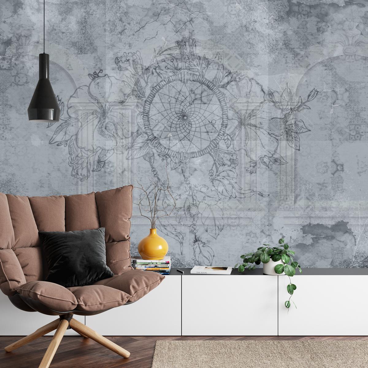 FOTOTAPETE für Schlafzimmer Traumfänger Vintage Säulen 200x140 - Grau, Papier (200/140cm) - Muralo