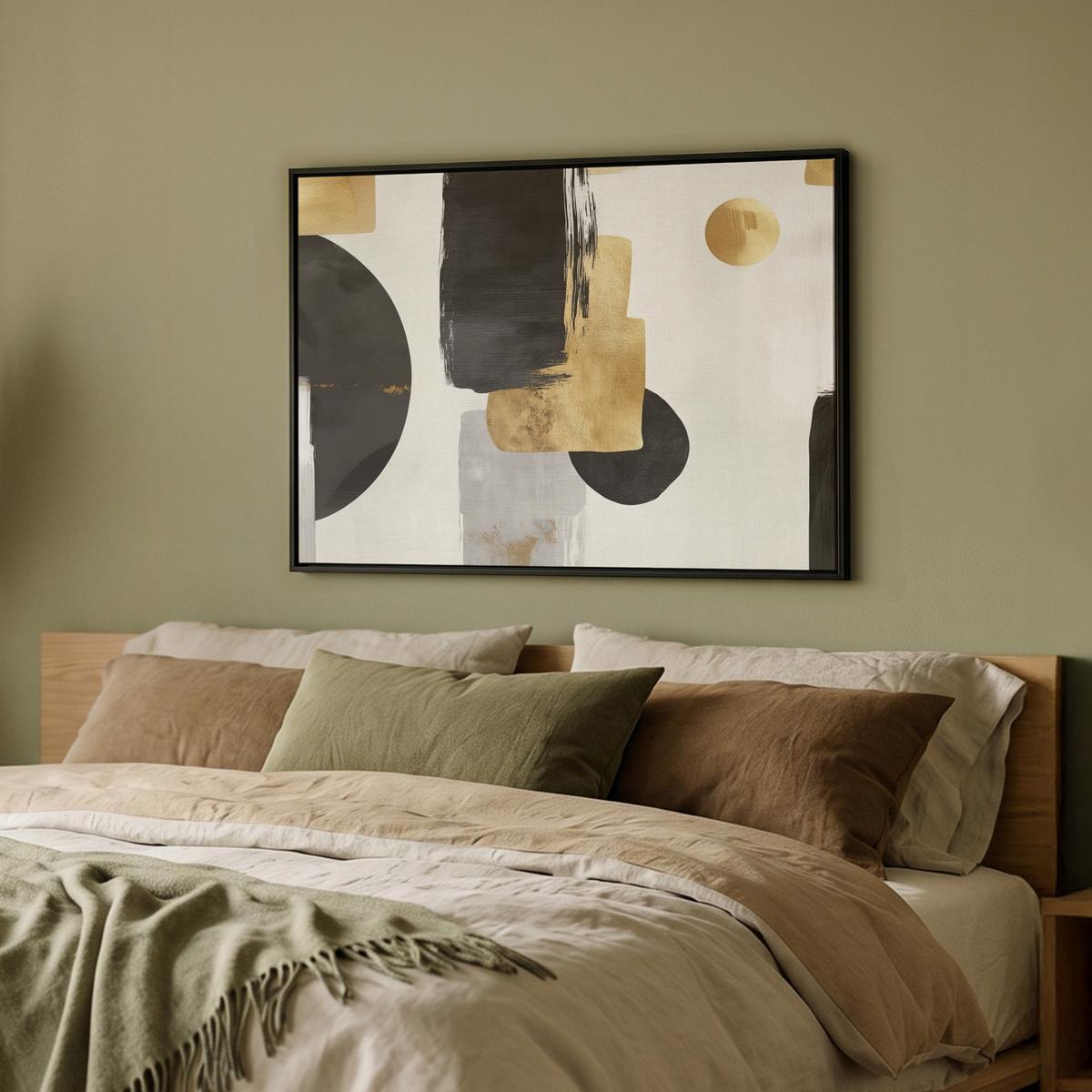 LEINWAND Bilder mit Rahmen - Gold - Rechtecke - Kreise - Abstrakt - 70x50 - Weiß, Textil (70/50cm) - MuchoWow