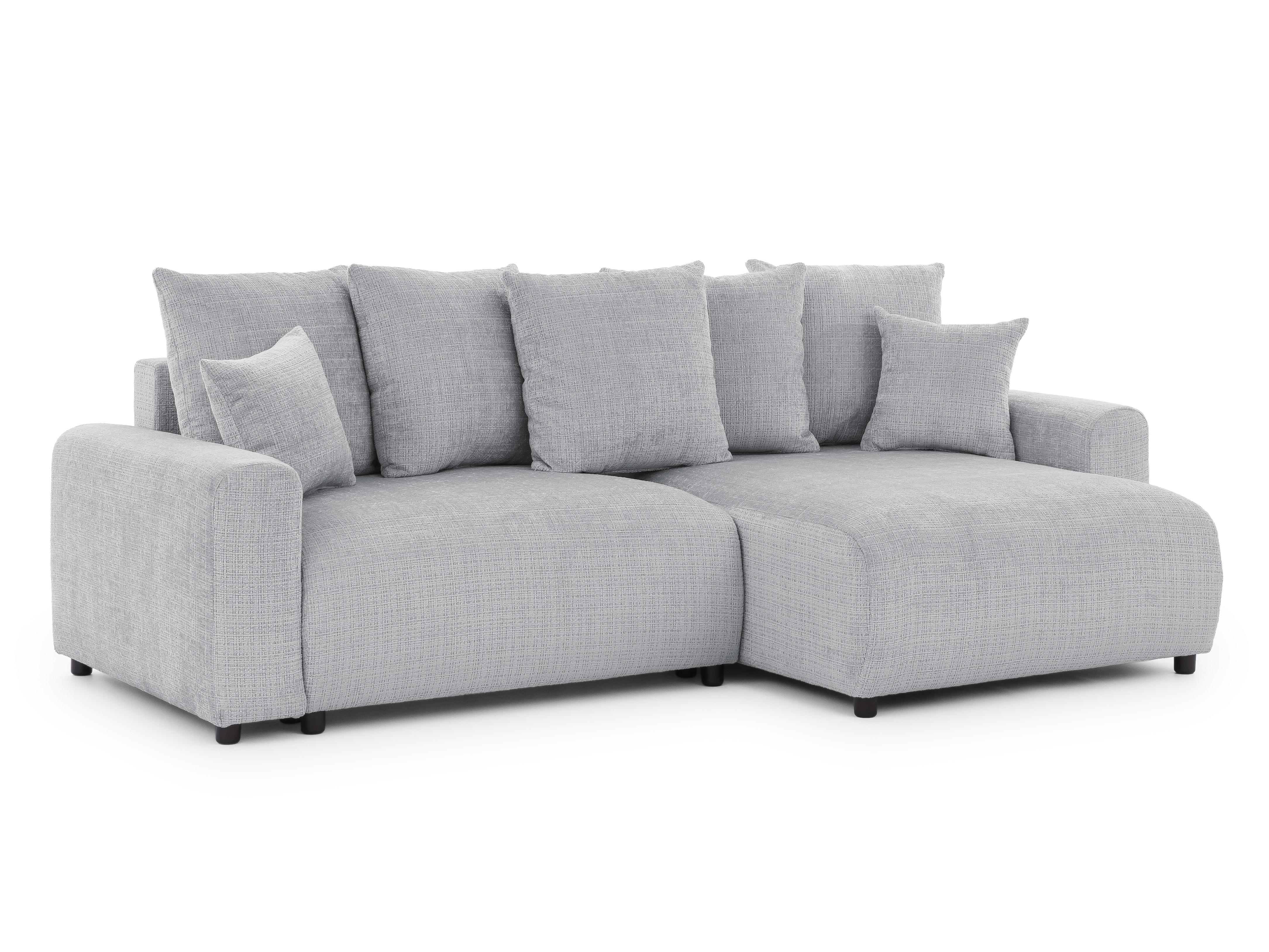 ECKSOFA Calma mit Schlaffunktion und Bettkasten im Bumpy-Design aus weichem Hellgrau Chenille-Stoff - Ottomane rechts - Beige/Hellgrau, Holz/Kunststoff (239/140cm) - S-Style Möbel