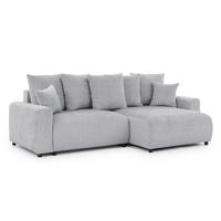 ECKSOFA Calma mit Schlaffunktion und Bettkasten im Bumpy-Design aus weichem Hellgrau Chenille-Stoff - Ottomane rechts - Beige/Hellgrau, Holz/Kunststoff (239/140cm) - S-Style Möbel