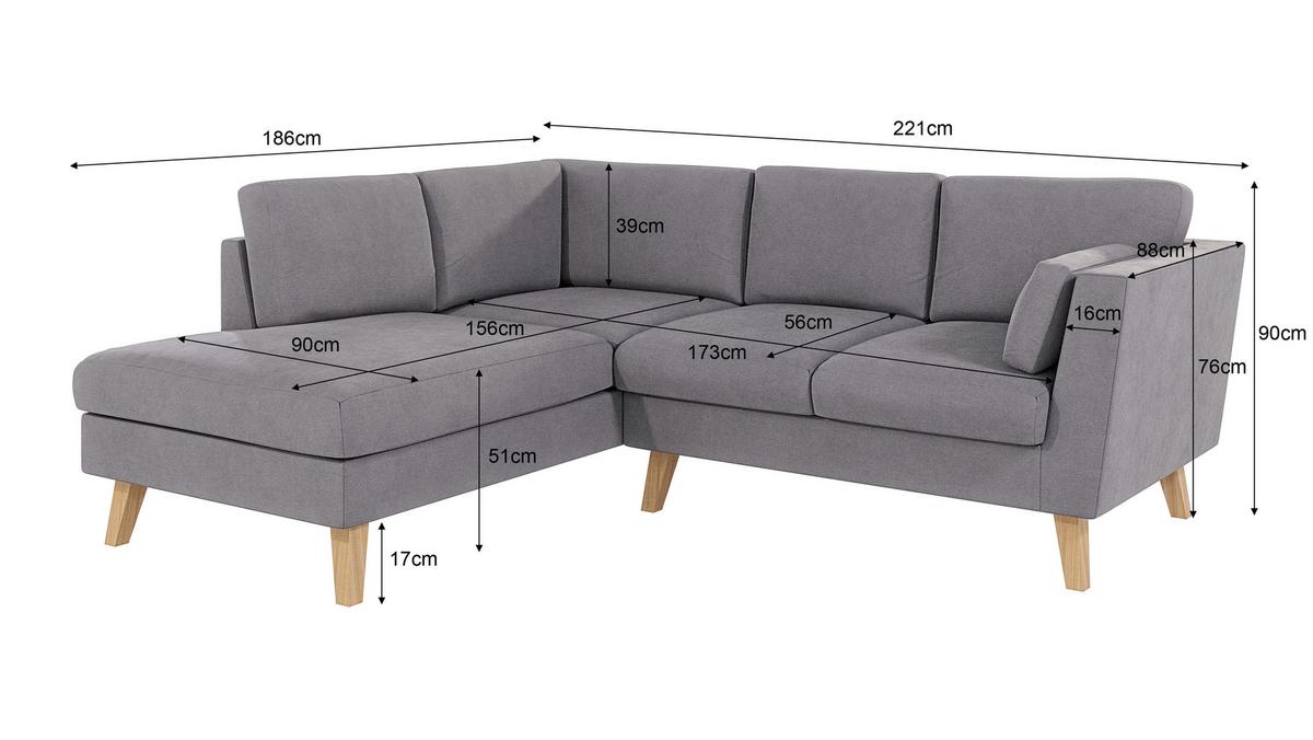 ECKSOFA Mario Grau Microfaser - Naturfarben/Grau, Buchenholz/Textil (221/186cm) - S-Style Möbel