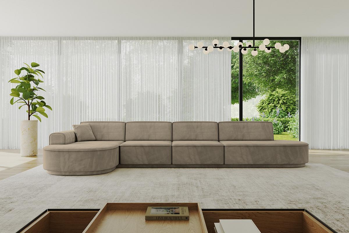 ECKSOFA Ottomane Links MARI-L3-v3 - 413x171x83 cm Dunkelbraun Velours - Dunkelbraun/Schwarz, Holzwerkstoff/Kunststoff (413/171cm) - ALTDECOR