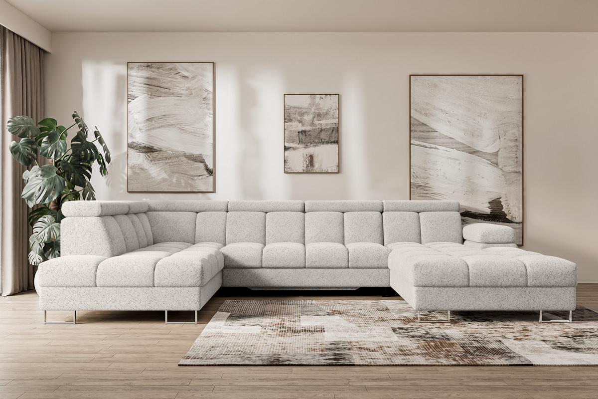 WOHNLANDSCHAFT mit Schlaffunktion und Bettkasten Ottomane Links COMA U 345x203x79 Hellgrau Velours - Hellgrau, Holzwerkstoff/Textil (345/79/203cm) - ALTDECOR