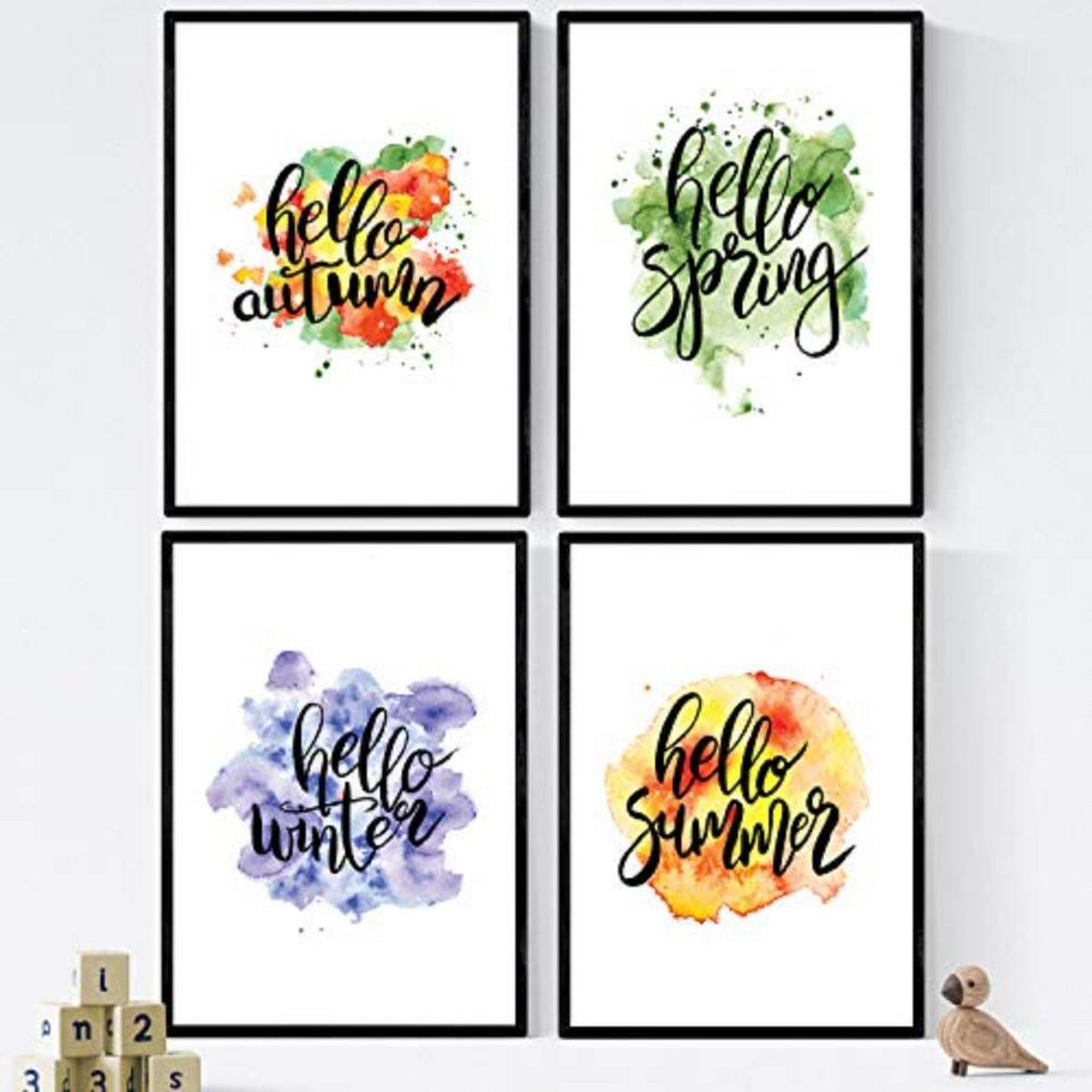POSTER Set mit 4 Seasons Of The Year A3 Schwarzer Rahmen - Schwarz, Papier (29.7/3cm) - Nacnic