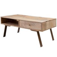 COUCHTISCH Mango Massivholz Metall mit Schublade 95x42x50cm Landhaus Braun - Braun, Holz/Metall (95/50/42cm) - KADIMA DESIGN