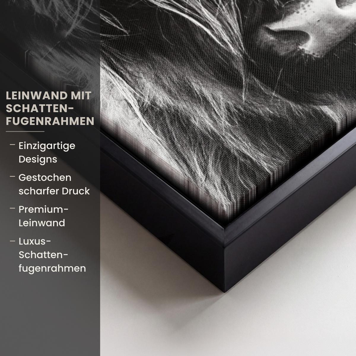 LEINWAND Bilder mit Rahmen - Kuh - Schottischer Hochländer - Schwarz - Weiß - Tier - Natur - Wildtiere - 20x30 - Schwarz, Textil (20/30cm) - MuchoWow