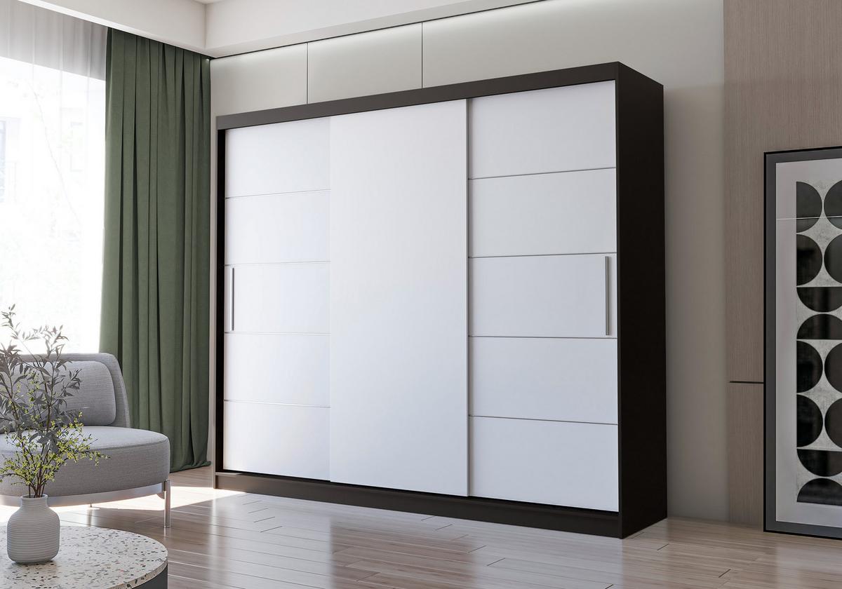 SCHWEBETÜRENSCHRANK Alba Schwarz/Weiß, ohne Spiegel und ohne LED Beleuchtung 250 cm - Alufarben/Schwarz, Holzwerkstoff/Kunststoff (250/218/61cm) - imoebel24