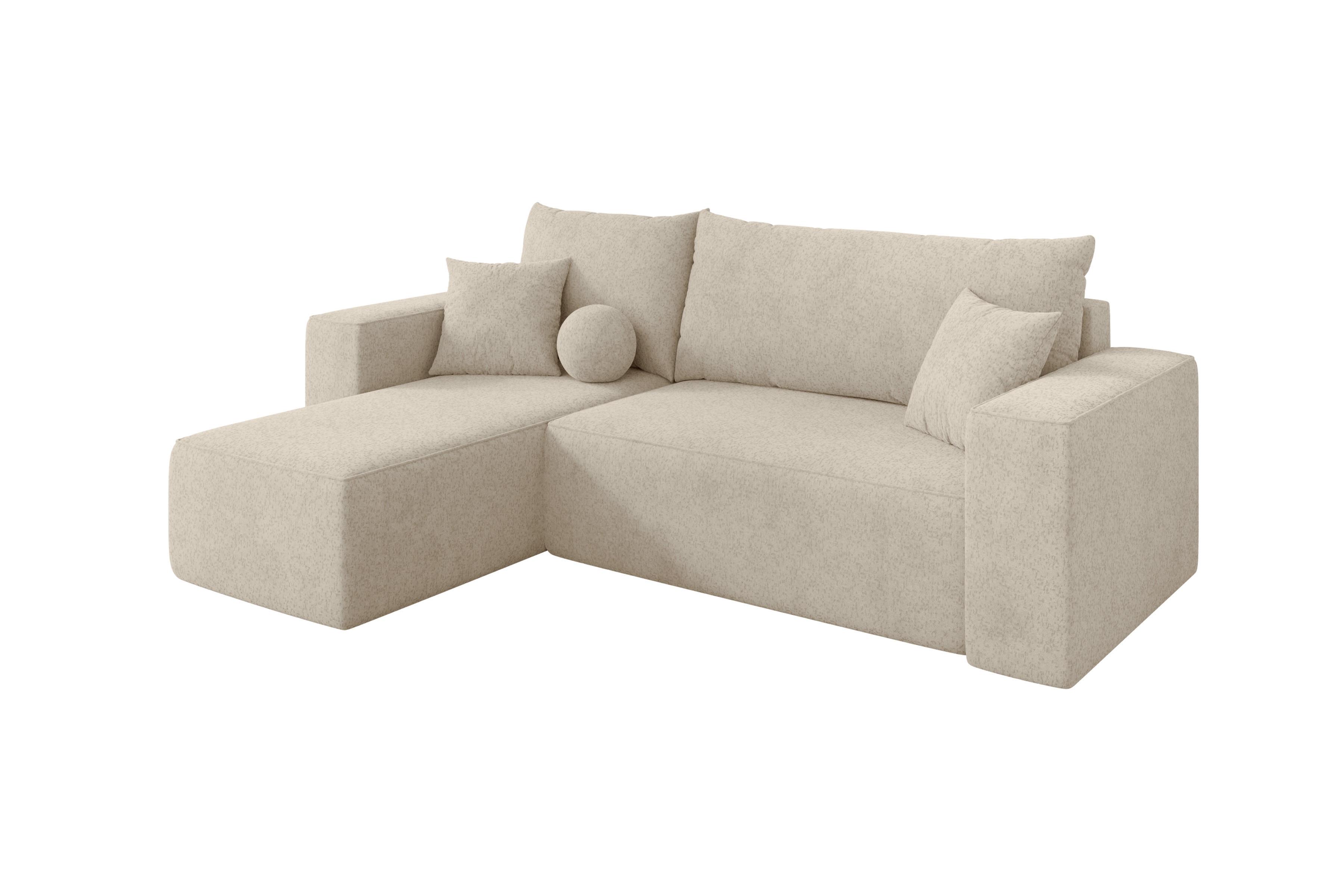 ECKSOFA mit Schlaffunktion Ottomane Links SENO-L 249x139x85 Creme Velours - Creme/Schwarz, Holzwerkstoff/Kunststoff (249/139cm) - ALTDECOR