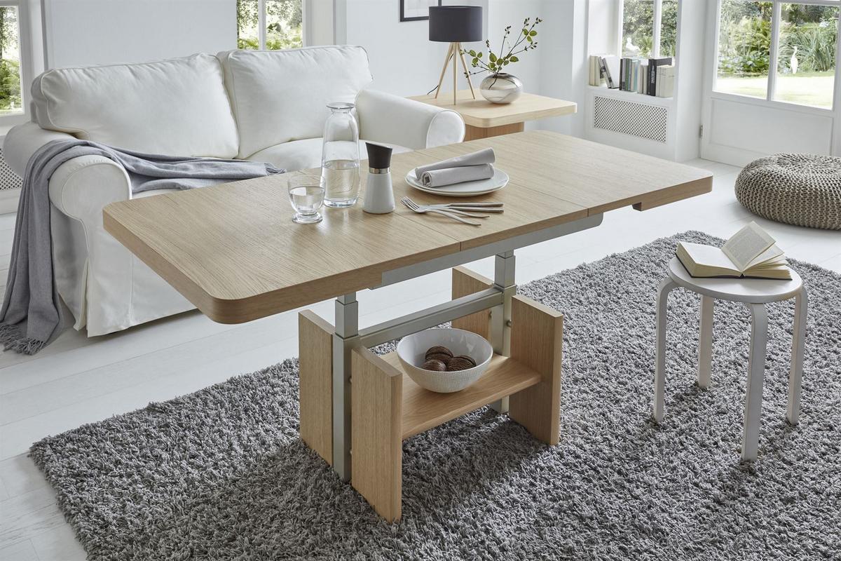FUNKTIONSTISCH Candie höhenverstellbar und ausziehbar 110(150) x 70 x 56-75 Couchtisch massiv Eiche - Dunkelbraun, Holz (110/70/56cm) - 58aufmkessel