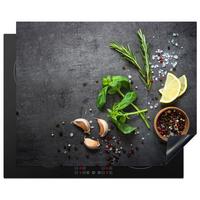 HERDABDECKPLATTE Limette - Kräuter - Gewürze - Grün - Grau - Beton Herdabdeckung Induktionsfeld 65x52 cm - Grün, Kunststoff (65/52/0.2cm) - MuchoWow