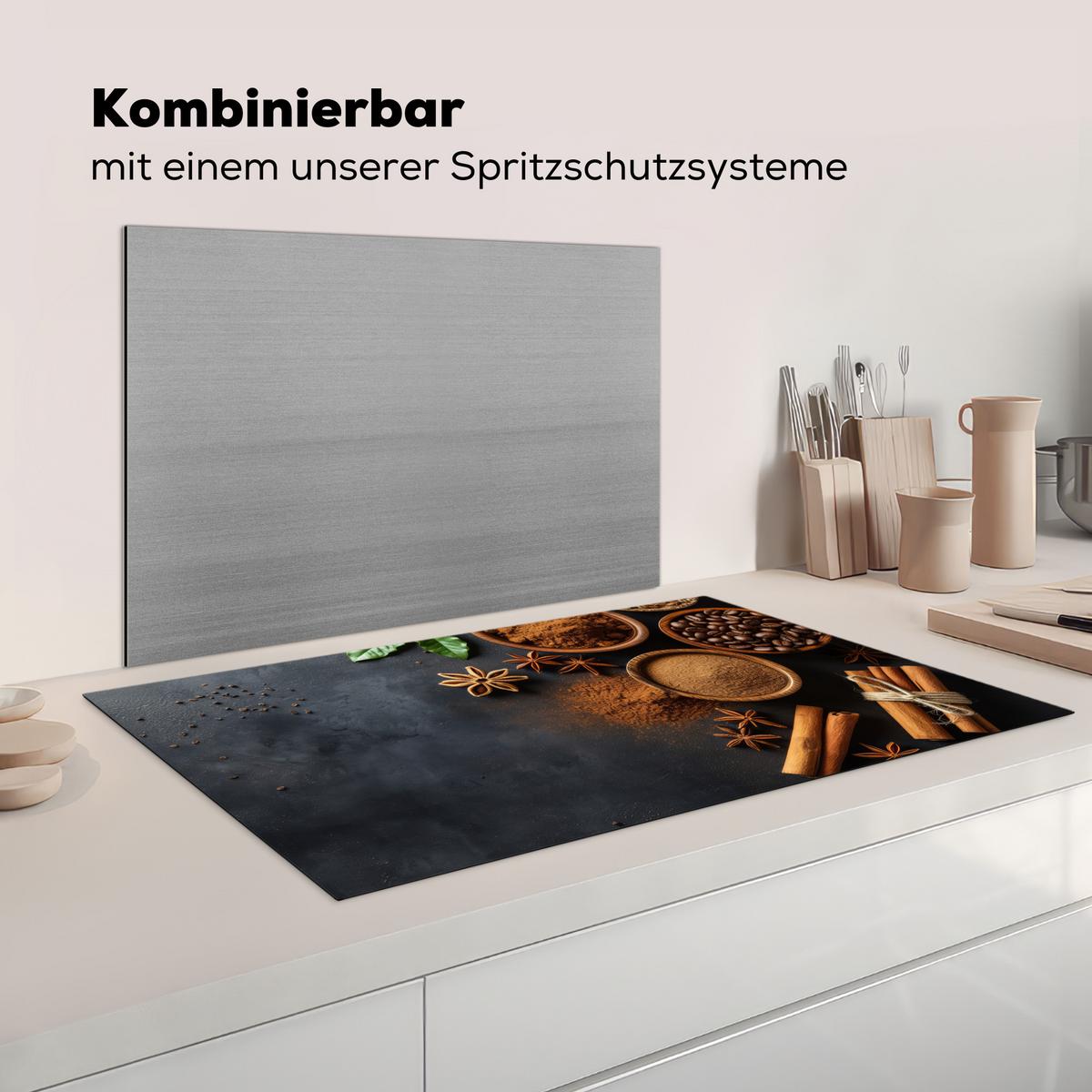 HERDABDECKPLATTE Zimt - Beton - Kaffee - Zimtstangen - Gewürze Induktionsschutz 89.6x51.6 cm - Mokka, Kunststoff (89.6/51.6/0.2cm) - MuchoWow