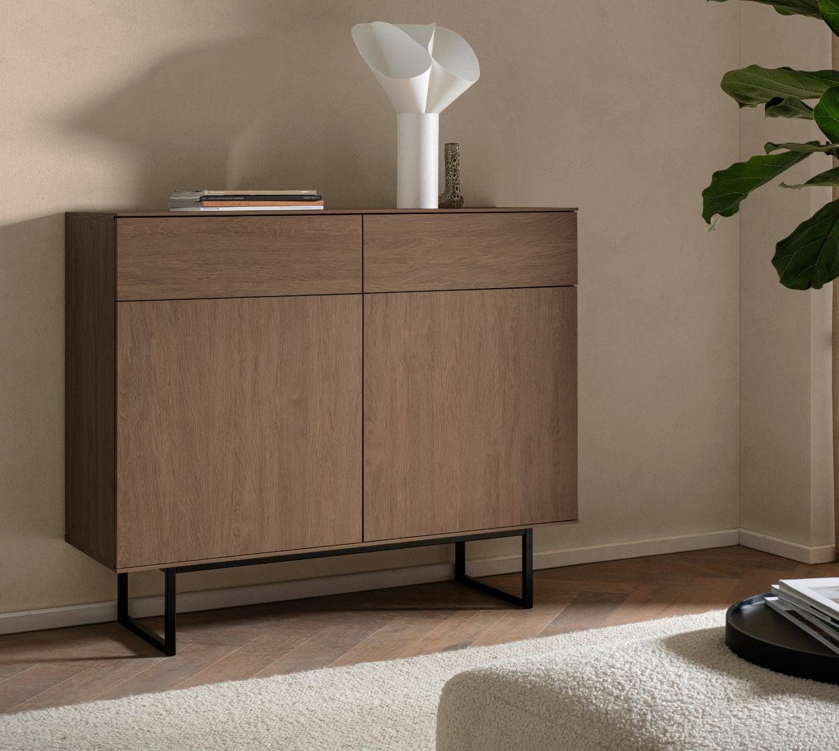 KOMMODE in Nussbaum 115 x 98 cm, Sideboard mit Push-to-Open - Nussbaumfarben/Schwarz, Holzwerkstoff/Metall (115/98/40cm) - Furn.Design