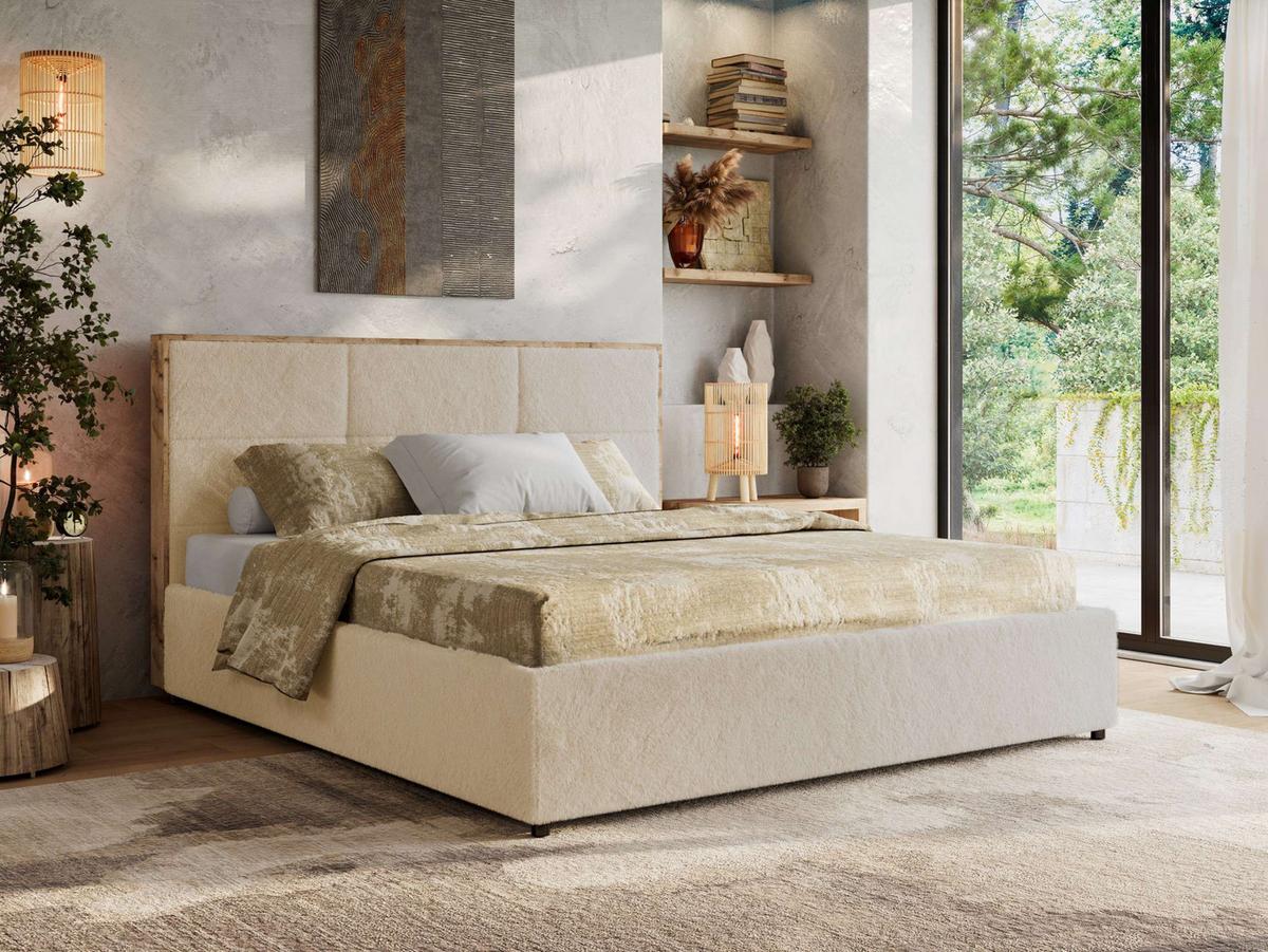 POLSTERBETT LERIO CLASSIC 140/200 - Creme Plüsch - Multipocket-Matratze - Creme, Textil (140/200cm) - MKS
