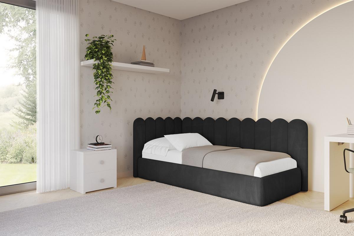 EINZELLBETT Jugendbett mit Bettkasten, Rechts - ARTY 80x200 Schwarz - Anthrazit, Holzwerkstoff/Textil (80/200cm) - ALTDECOR
