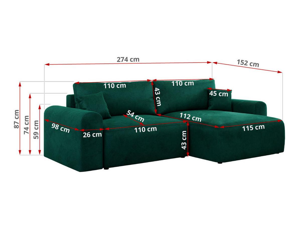 ECKSOFA NELSON Dunkelgrün Velvet - Dunkelgrün/Schwarz, Kunststoff/Textil (274/152cm) - MKS